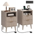 thumbnail image 1 of HOMCOM Ensemble de 2 Tables de Nuit, Tables de Chevet avec Station de Recharge, Gris, 1 of 10