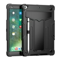 iPad 9th Generation Case, iPad 8th Generation Case, iPad 7th Gen Case, iPad 10.2" 2021/2020/2019 Case, 3 in 1 Heavy Duty Shockproof Rugged Protective Cover with Stand Pen Holder, Black