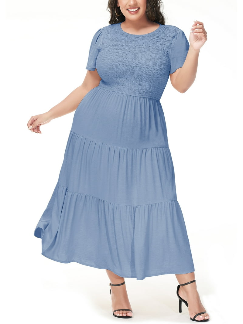dusty blue ruffle dress Strapless Dusty Blue Blue Quince Dress Tiered Ruffle Ball Gown Sweet 1 –  Viniodress main image 1