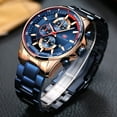 thumbnail image 4 of Men's Watches Stainless Steel Quartz Wristwatches Bracelet Clasp Waterproof Chronograph Watch MF0218G, 4 of 6
