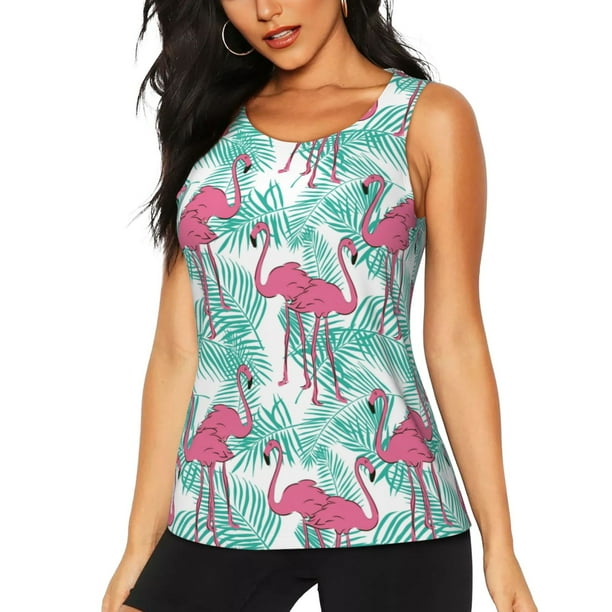Fotbe Flamingo Blusas Sin Mangas para Mujer – Estilo Casual, Corte Suelto, Slim-Fit, Cuello Redondo Deportivo, Tops de Verano para Gimnasio y Yoga-Medium