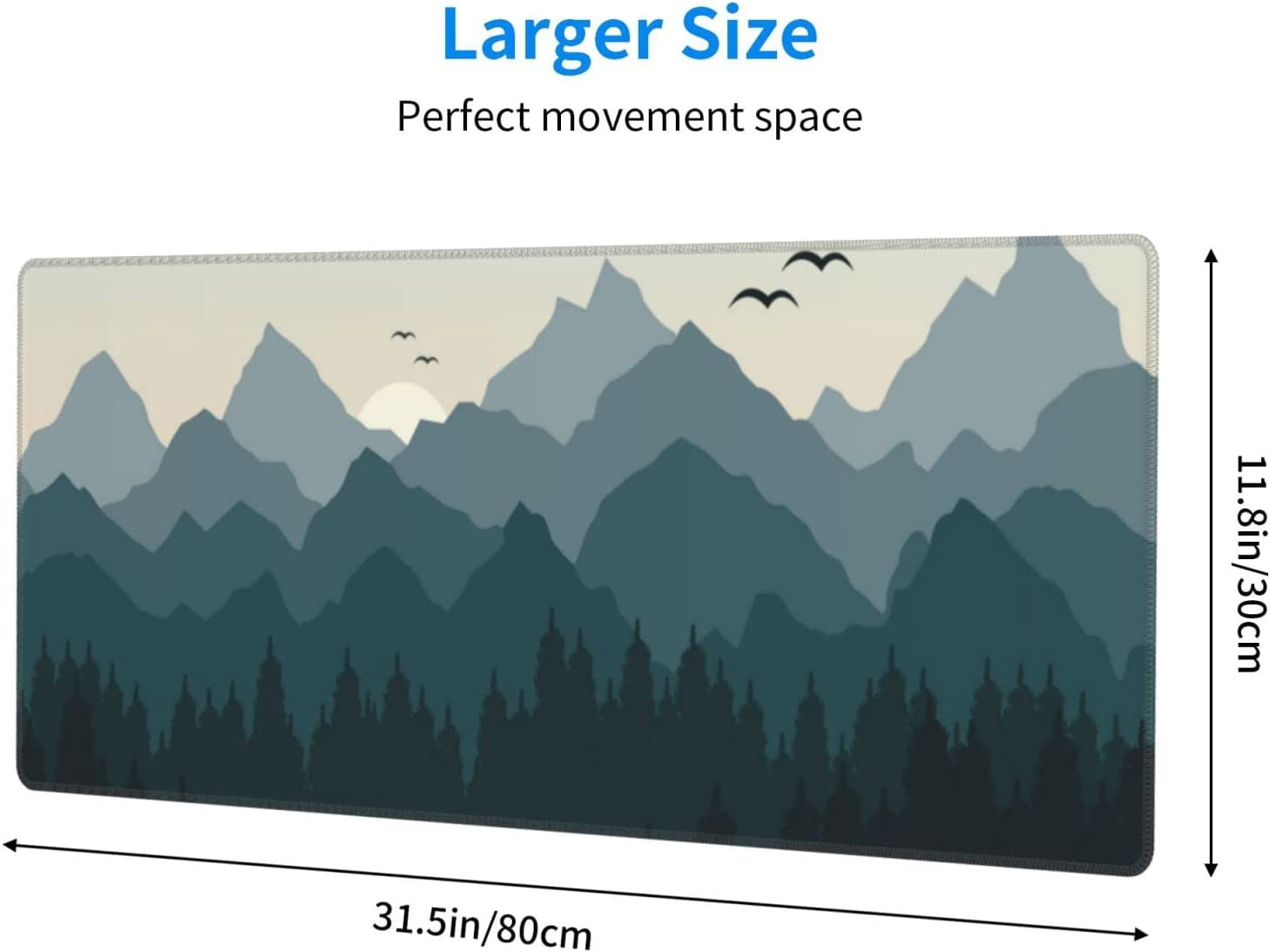 Sunrise Large Gaming Mouse Pad, Desk Mats on Top of Desks Design with Forest and Mountains, Big Extended Deskpad Loptop Pads, Tree XL Mousepad Laptop Pads for Women Office, 31.5 * 11.8 Inch