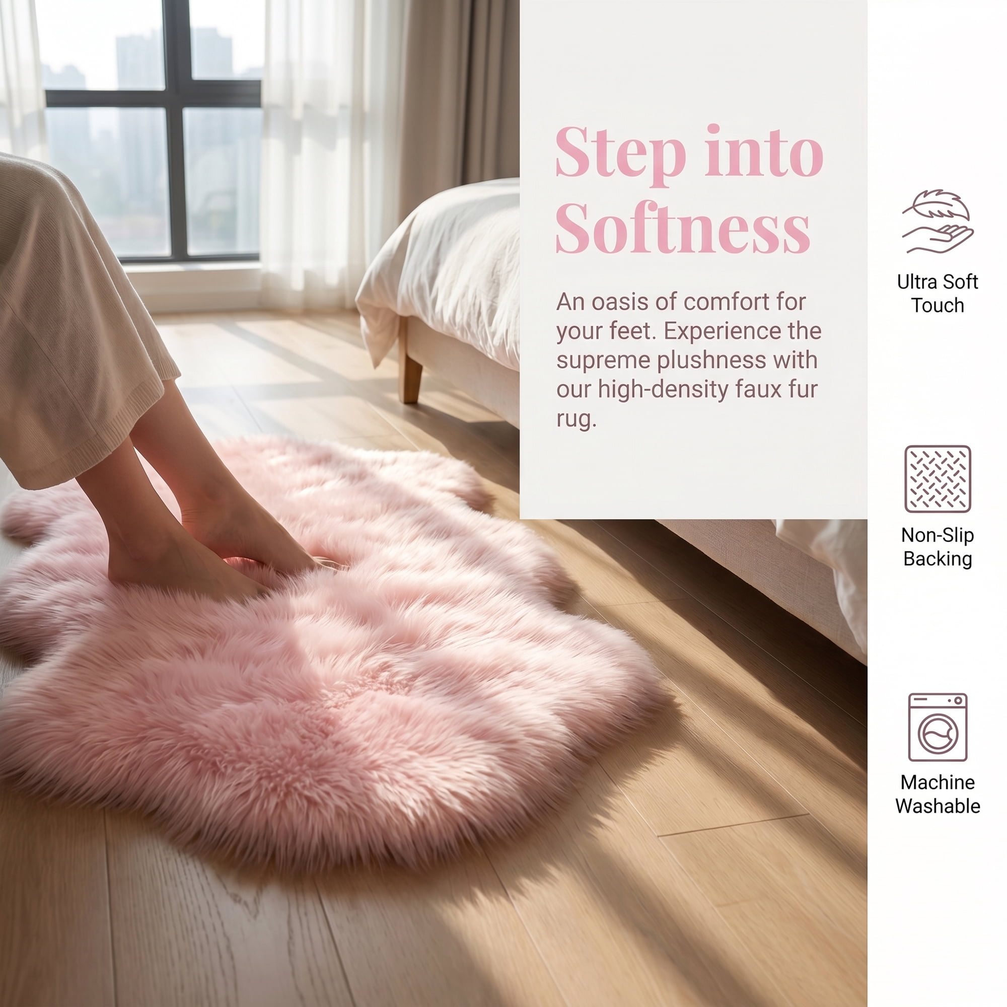Unique Bargains Ultra Fluffy Bedroom Non Slip Fuzzy Shaggy Area Rug 35" x 24" Pink