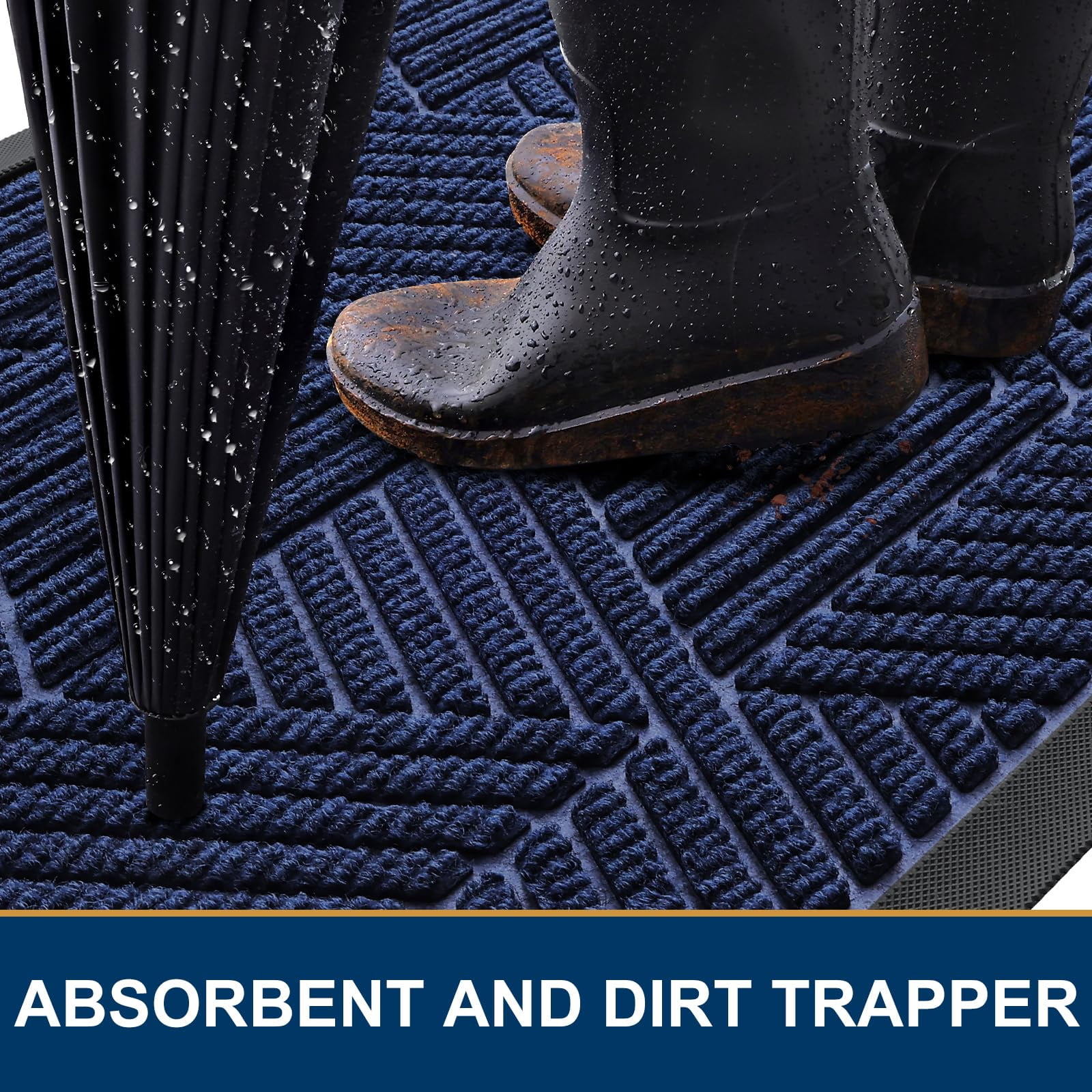 Buganda Door Mat Outside, Heavy Duty Rubber Front Doormat, Dirt Trapper Waterproof Door rugs for Outdoor Entey, 47"x 24" Inch, Navy Blue
