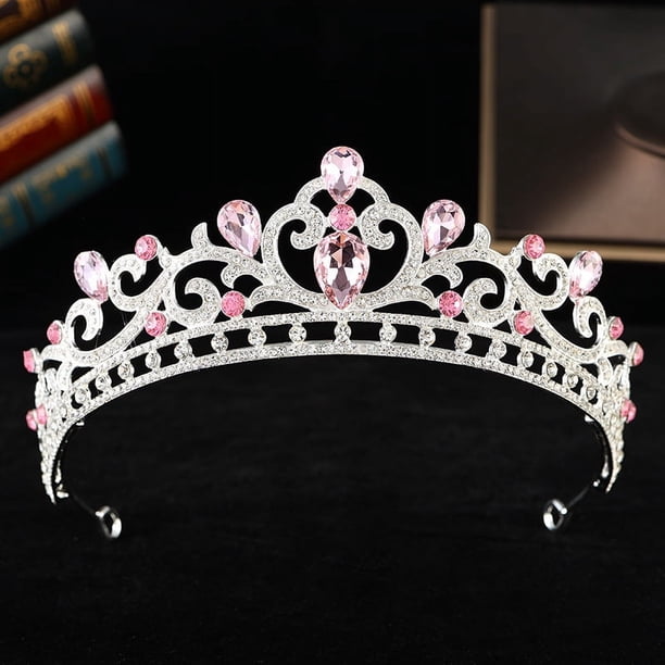 Nvzi Tiara de boda para novia, diadema de princesa, corona nupcial, joyería para el cabello con diamantes de imitación de cristal, decoración para cumpleaños, fiesta de disfraces (rosa)