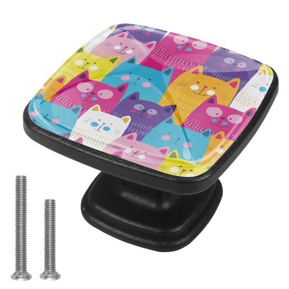 4 Pcs Cabinet Handle Drawer Pulls Cat Face Pattern Knobs with Screws Square Furniture Office Cabinet Knob Decoration