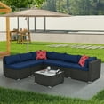 thumbnail image 6 of Highsound 7 Pieces Outdoor Patio Sofa Set, All Weather UV-Resistant PE Rattan Sectional Conversation Sofa Set with Coffee Table/Cushions/Pillows, Blue, 6 of 9
