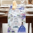 thumbnail image 3 of Table Runners 108 Inches Long Dress Scarves, Happy Birthday Farmhouse Coffee/Dining/Kitchen Table Runner for Living Room, Purple Dress Crown Carriage Flowers Butterfly 13x108 Inch, 3 of 9