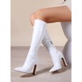 thumbnail image 1 of Pointed Toe Side Pull Beam Mid-Calf Boots Elastic Booties Fashion Outdoor, Women's Fashionable White Boots, 1 of 5