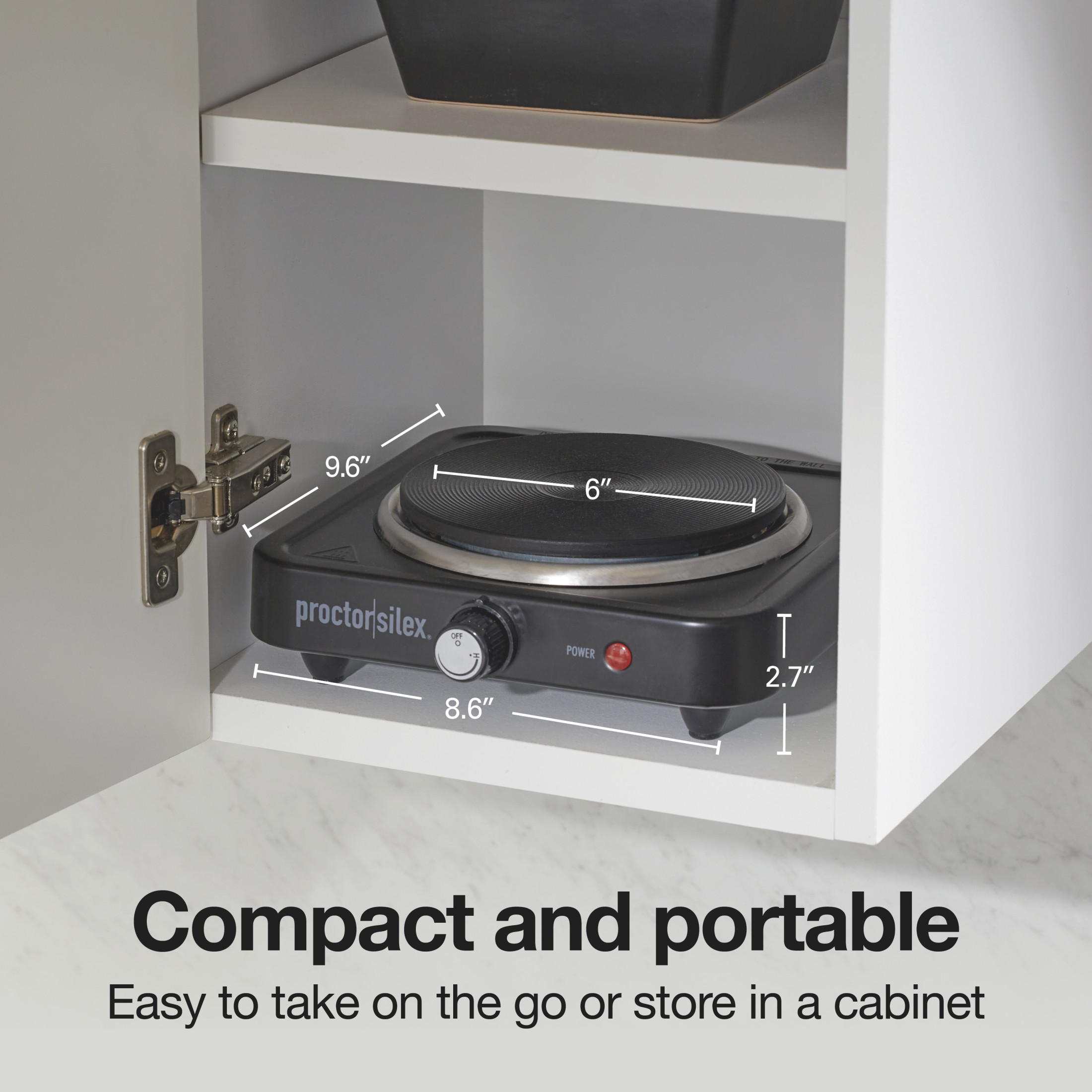 Proctor Silex Countertop Single Electric Burner with Adjustable Temperature, Portable, Black