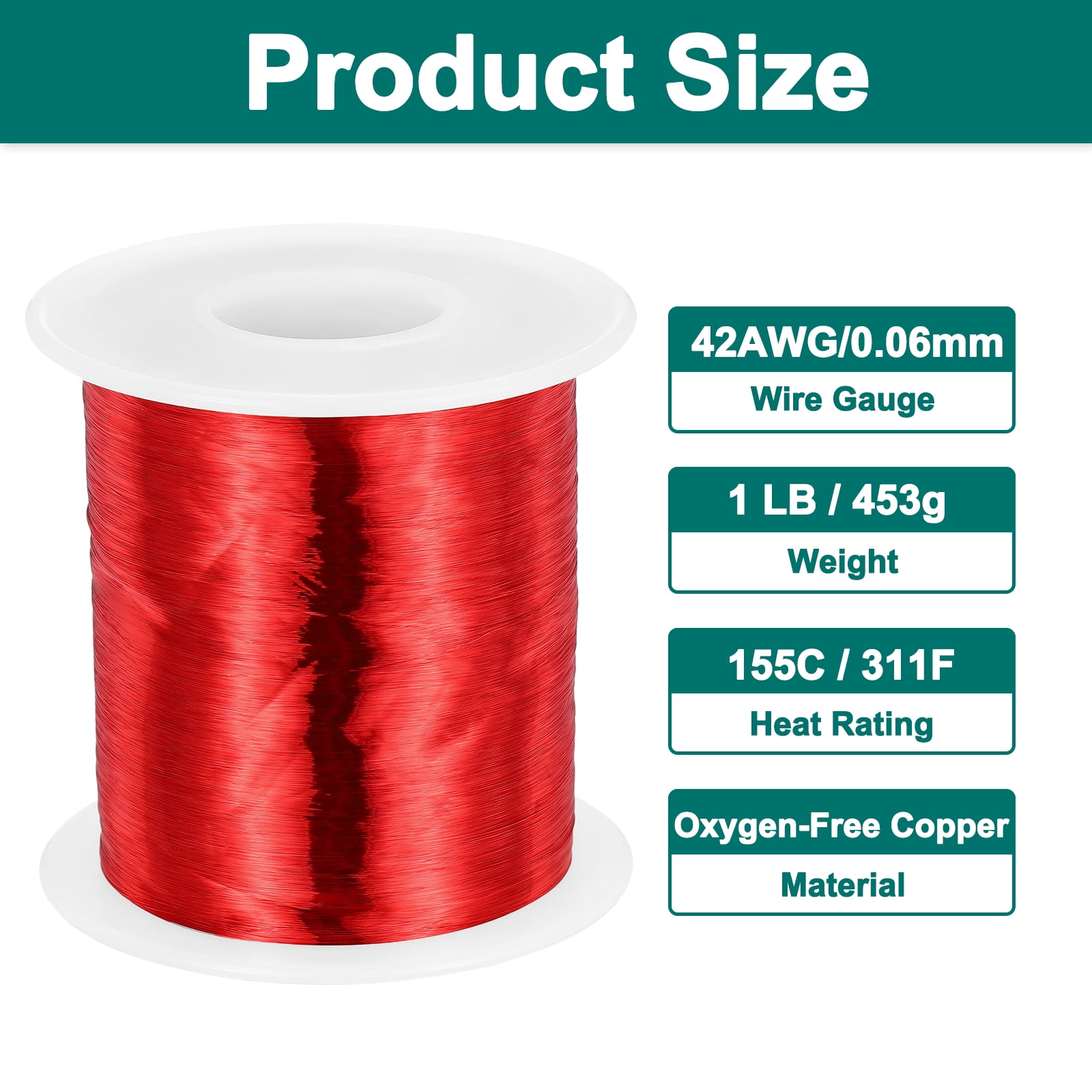 Uxcell 42 AWG Magnet Wire, 42 Gauge Enameled Copper Wire, 1 lb Magnetic Coil Wire for Transformer, Motor, Electric, 155C(311F)