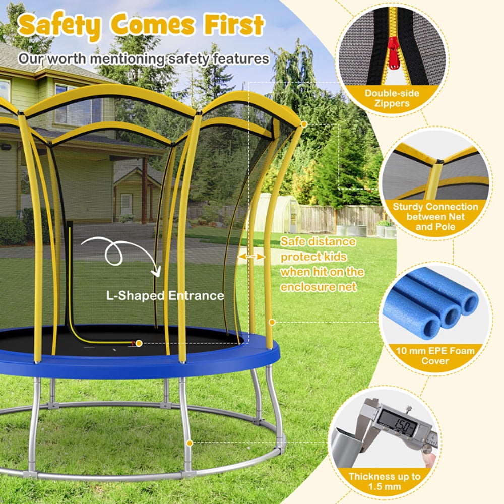 GVN Trampoline, Outdoor Recreational Trampolines,10 Feet Unique Flower Shape Trampoline with Galvanized Steel Frame-Yellow