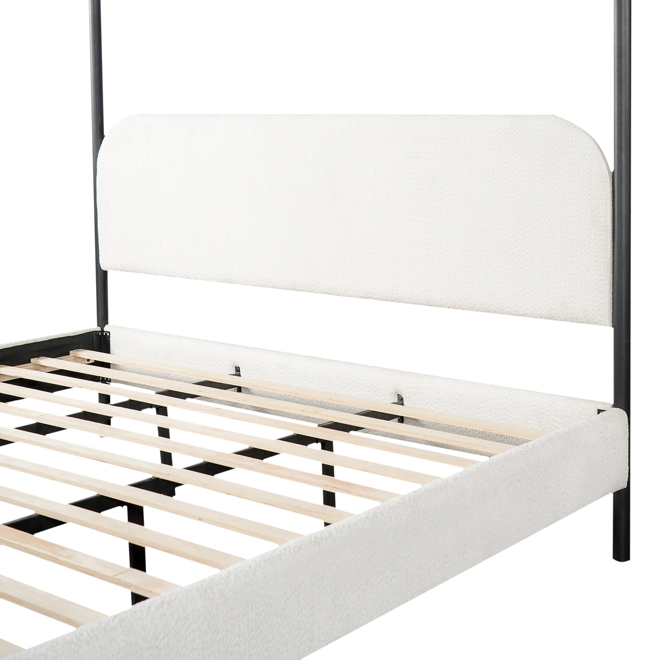 Christopher Knight Home King Upholstered Canopy Bed Frame with Boucle Fabric and Curved Headboard, White