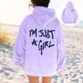 thumbnail image 2 of NinXxx Women's Letter Print Hoodie Long Sleeve with Pockets Purple XL, 2 of 8