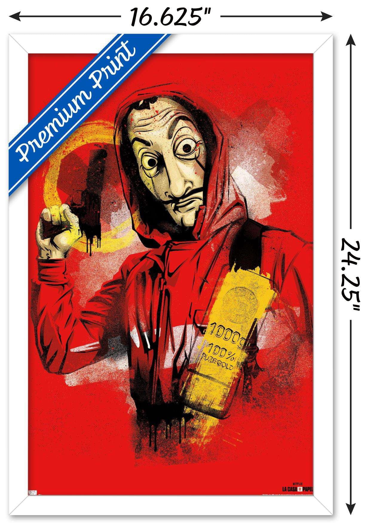 Netflix La Casa de Papel - Mask Wall Poster, 14.725" x 22.375", Framed
