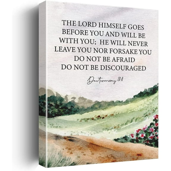 Inspirational Christian Wall Art Decor Deuteronomy 31:8 Scripture Canvas Painting Framed Bible Verse Canvas Artwork Print Poster 12"x15" Decoration for Home Bedroom