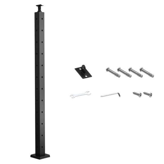 1 Pack 42" x 2" x 2" L-Shaped Corner Stainless Steel Cable Railing Post, Pre-Drilled Baluster with Mount Brackets for Deck & Stair, Black Finish