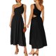 thumbnail image 1 of SAYOO vestidos largos acampanados para mujer 2022, verano sin mangas de un hombro fruncido Color sólido recorte de una pieza SAYOO casual, 1 of 7