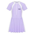 thumbnail image 2 of TiaoBug Maillot de Bain à Manches Courtes pour Filles Fermeture Éclair avant Rembourré Tenue de Plage Robe de Bain UPF50+ Protection Éruption Violet 130/M 不带胸胸, 2 of 6