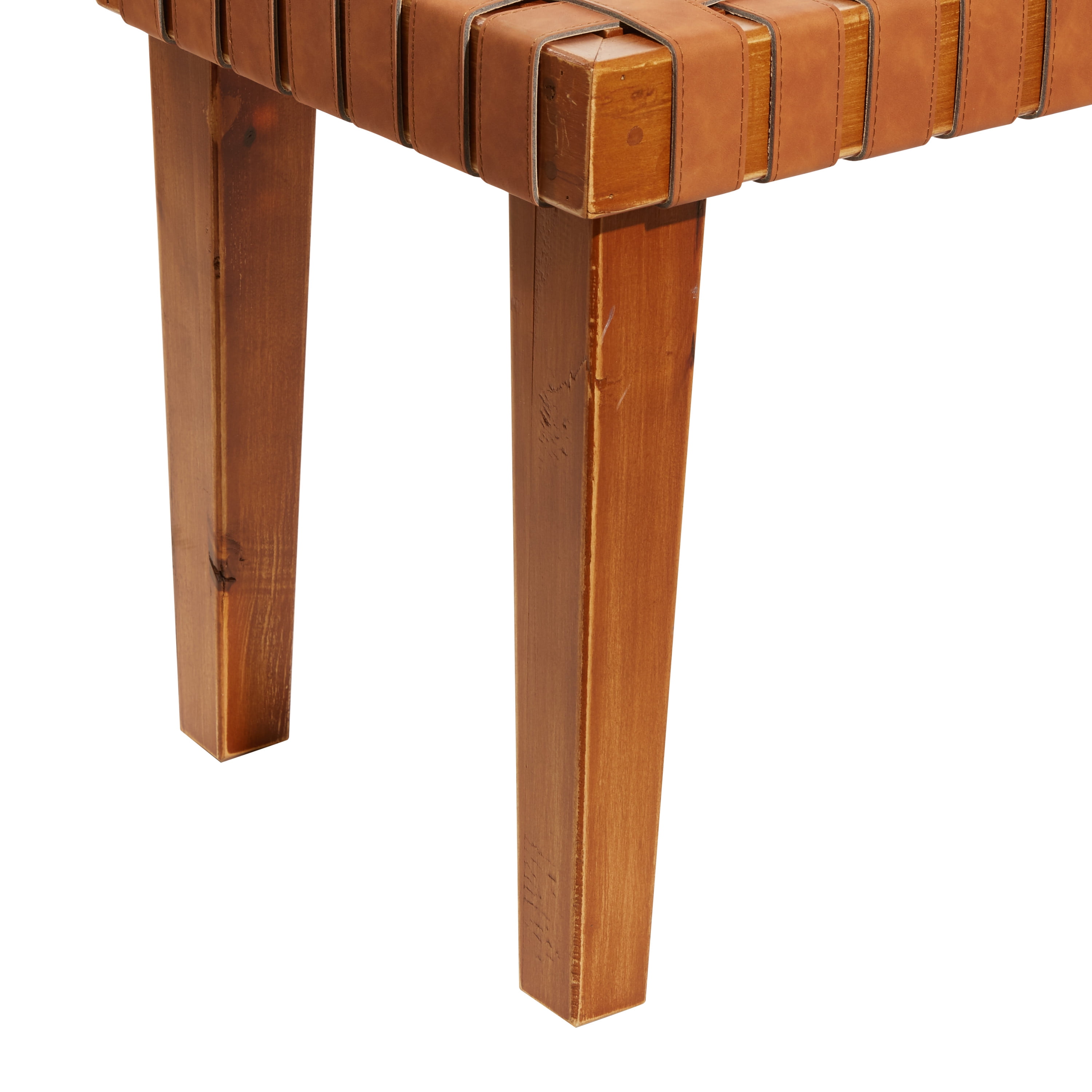 DecMode Rustic Rectangular Weave Pattern Wood Bench with Polished Brown Finish, 45"W x 19"H