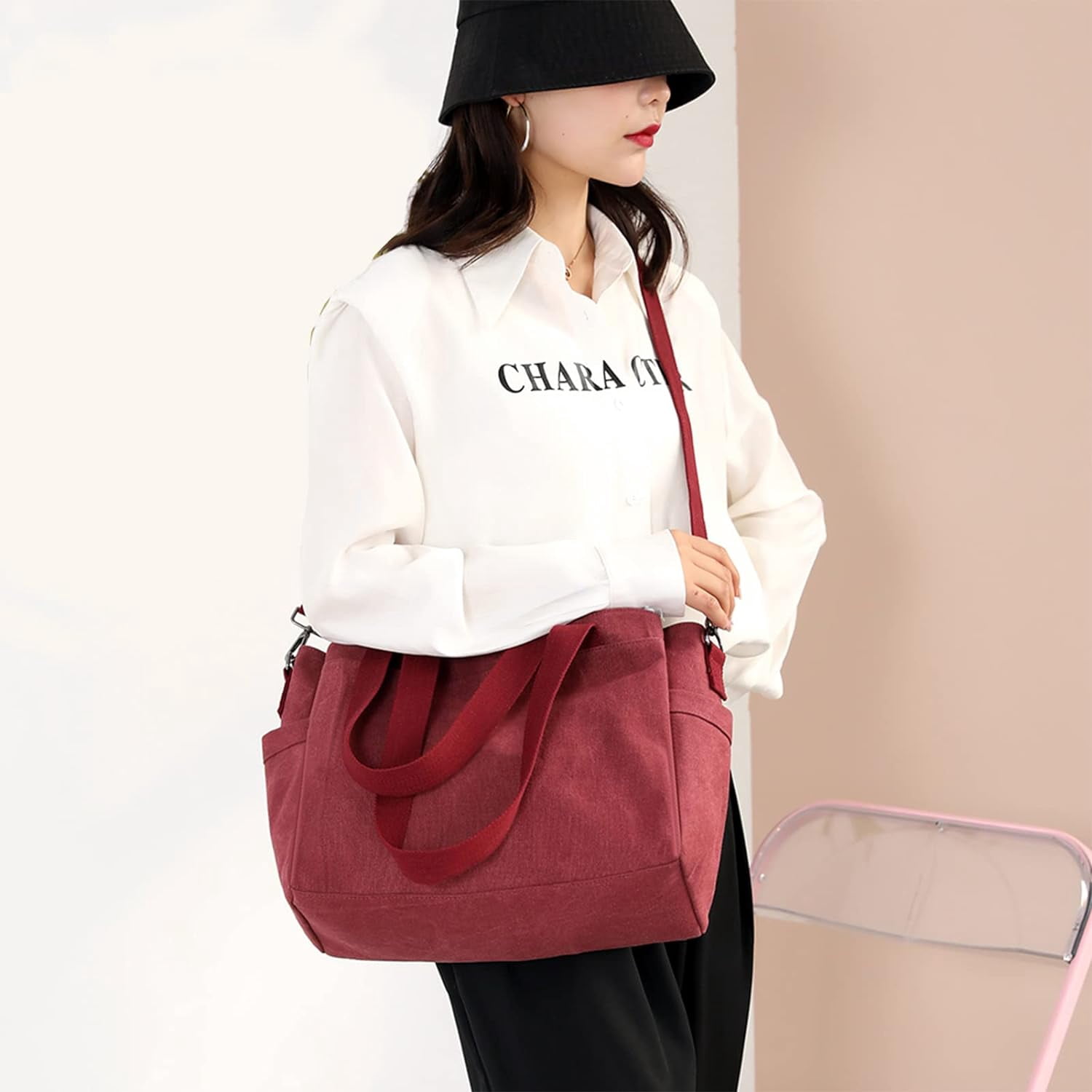 Hobo Handbags Canvas Crossbody Bags for Women, Multi Compartment Large Tote Purse for Work Travel