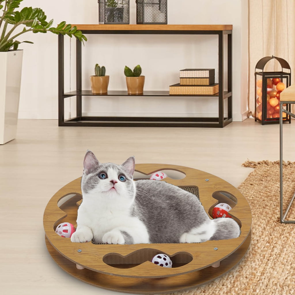 Interactive Cats Toy with Teasing Track Ball Circuit Toy with Scratch Pad Multifunctional Cats Teasing Toy