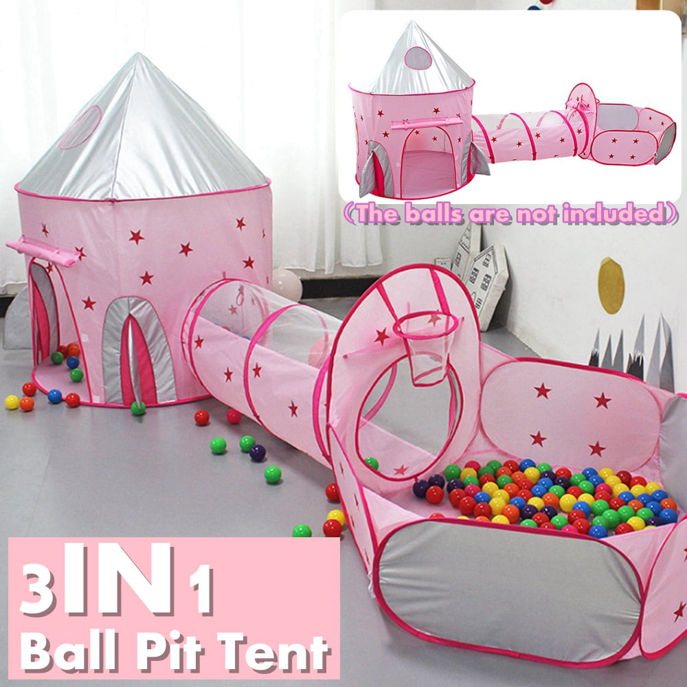 Playz 3pc Girls Princess Fairy Tale Castle Play Tent Crawl Tunnel and Ball Pit for sale online 