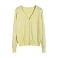 thumbnail image 1 of Ketyyh-chn99 Sweaters for Women Cardigans Fall Coat Women Spring And Autumn Knitted Long Sleeve V Neck Slim Simple Solid Color Cardigan Light Yellow,3XL, 1 of 3
