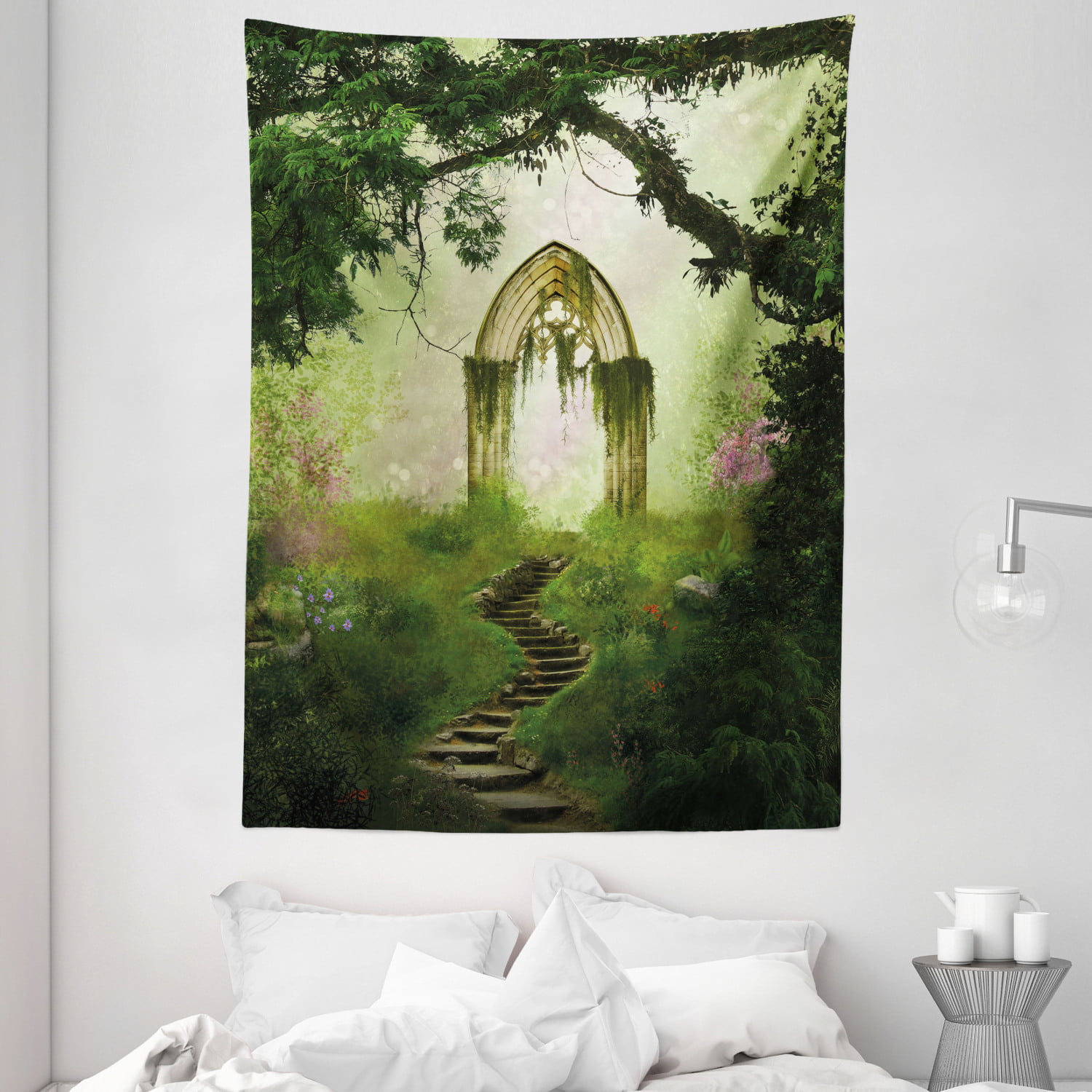 Fantasy Forest Art Tapestry Wall Hanging Path Way Through Dense Tapestry Decor 