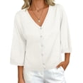 thumbnail image 5 of Half Sleeve Solid Color V Neck Women Casual Button Down Cardigan Knit Tops, 5 of 6