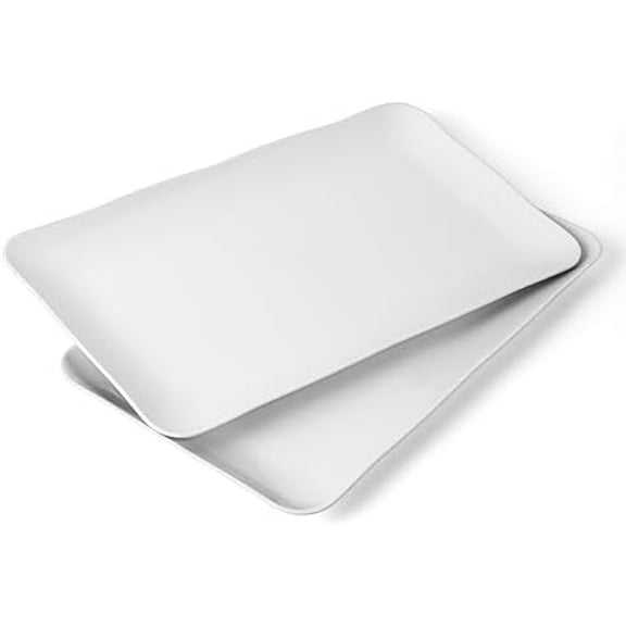 17’’ x 9.75’’ Melamine Large Rectangular Platters, Dinner Serving Tray, Party Serving Trays, Shatter Resistant, Set of 2 White