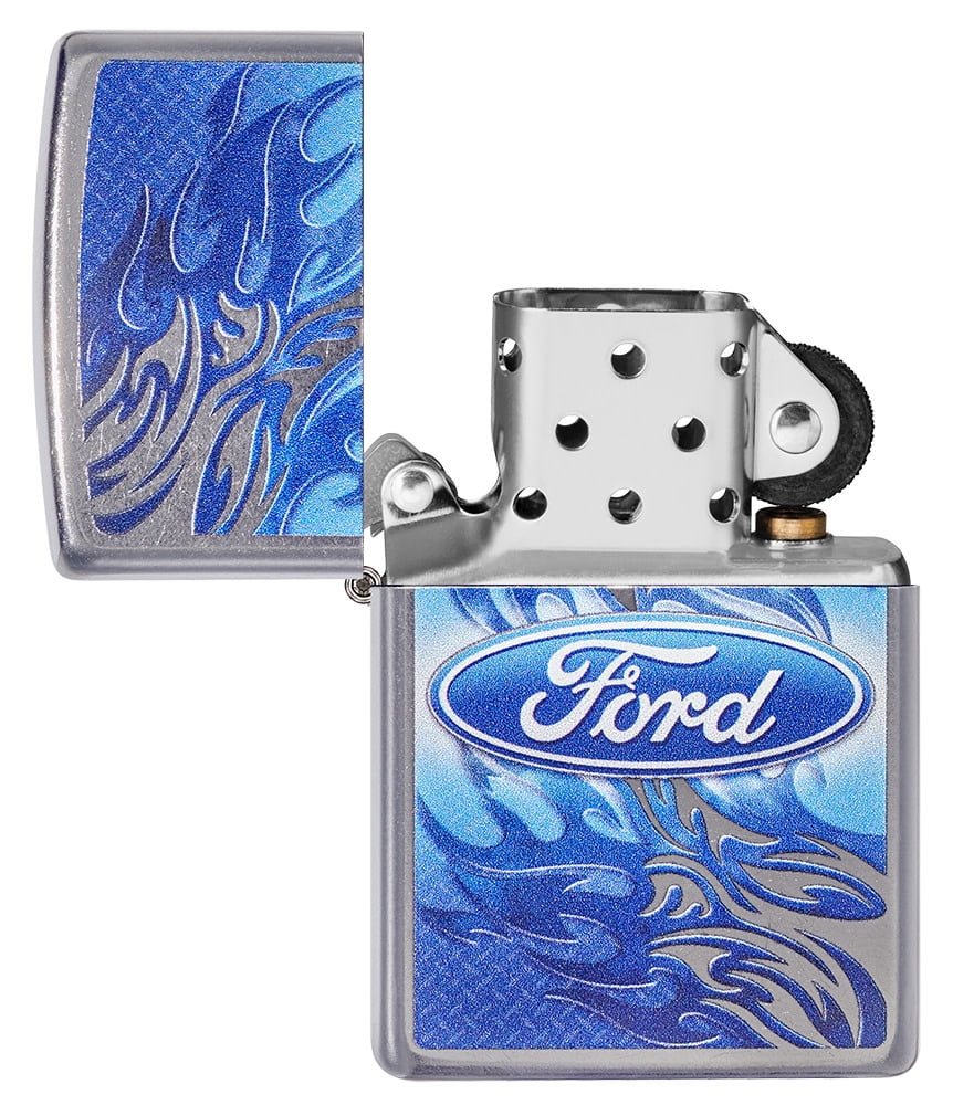 Zippo Ford Blue Flame Script in Oval Logo Street Chrome Pocket Lighter