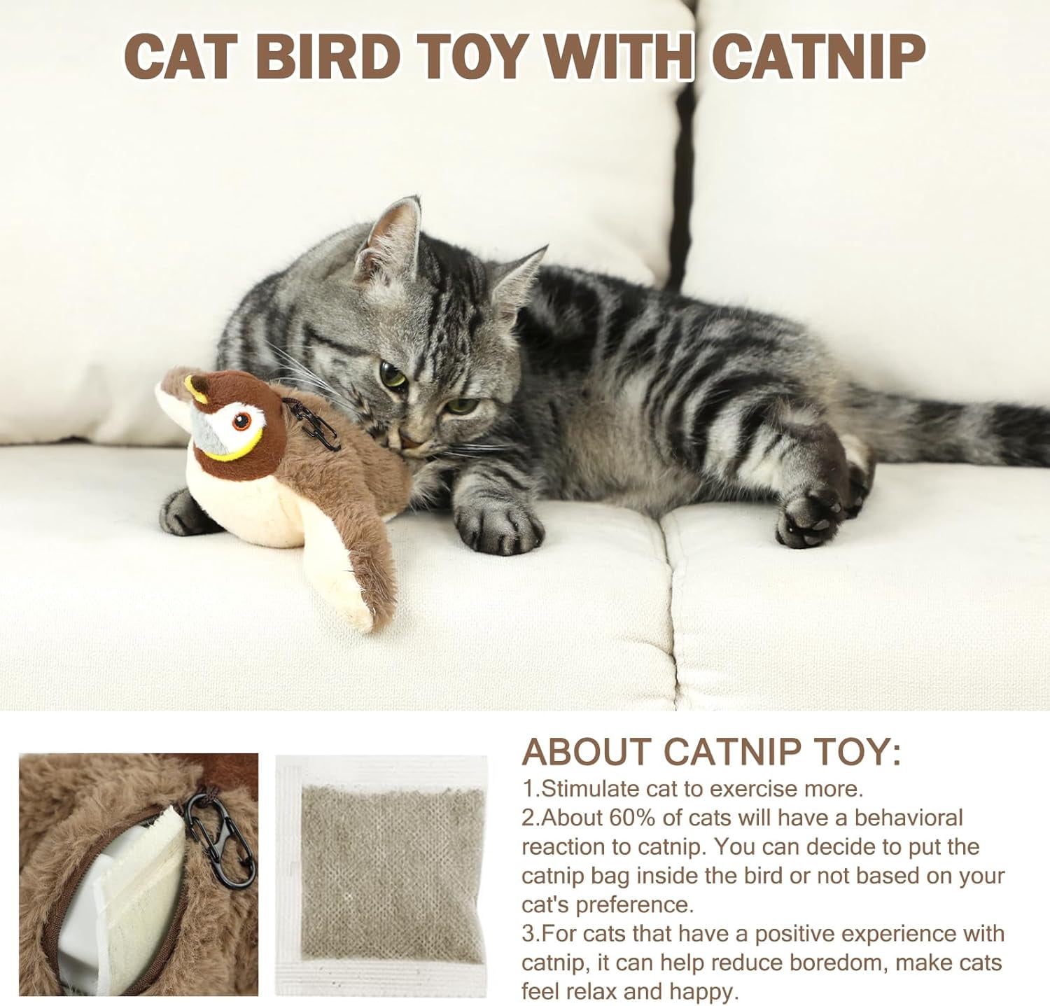 Interactive Chirping Bird Cat Toy No Flying, 2026 New Rechargeable Flying Interactive Flapping Chirping Bird Cat Toy for Indoor Adult Bored Cats