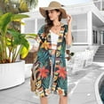 thumbnail image 4 of Beach Vacation Clothes Kimono Cardigan Loose Swimsuit Cover Up for Women Tropical Totem Mask Flower L, 4 of 6