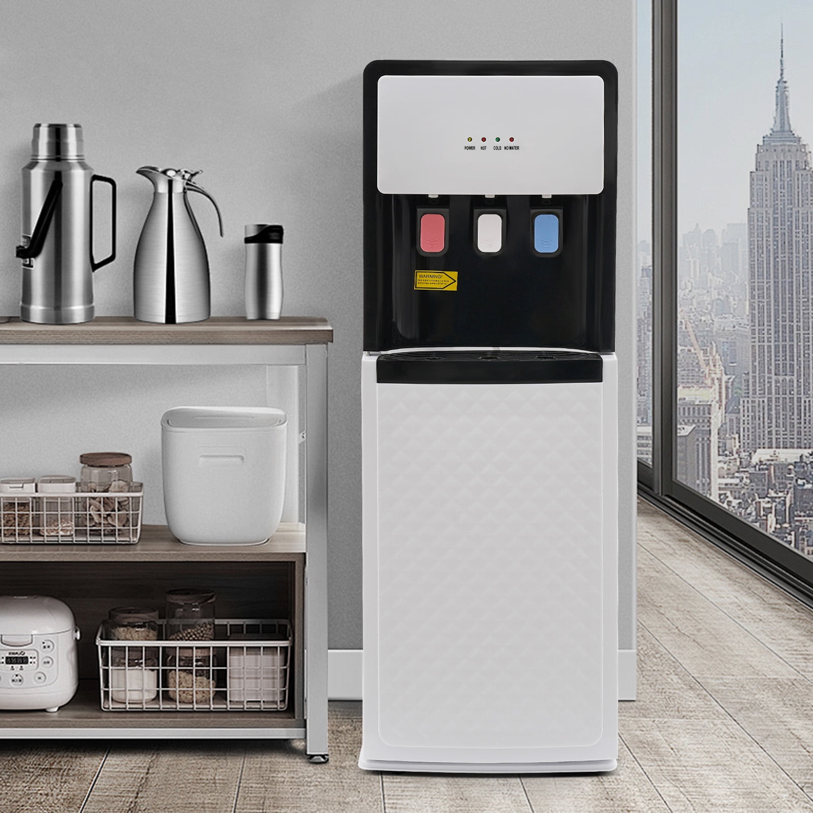 White PP Water Dispenser Bottom Loading Water Cooler for 5 Gal Bottles with Indicator Lights