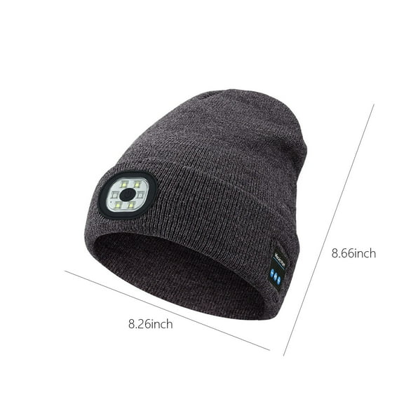 PONPRNGY Bluetooth Beanie with Light, USB Rechargeable Knit Hat with Headphones Headlampfor Men and Women, Ideal Gift for Christmas Birthday
