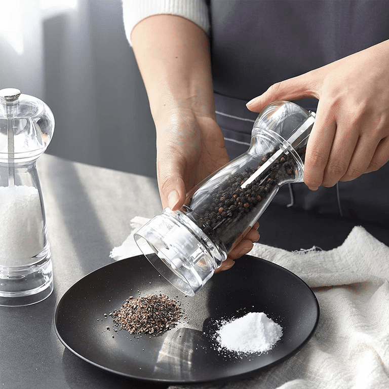 Clear Acrylic Pepper Grinder，Refillable Salt Pepper Mill Shaker Kitchen  Supplies for Sea Salt, Peppercorn - 4 inches
