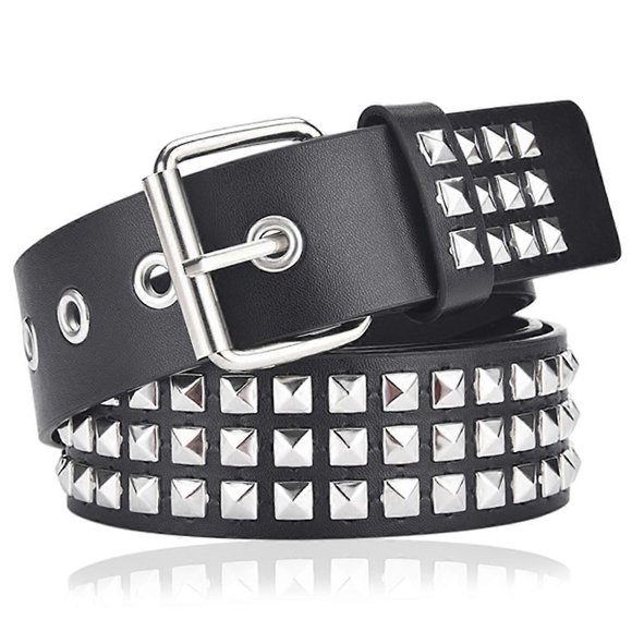 WERFORU leather rivet belt punk rock metal rivet belt for women men punk gothic leather belt for jeans trousers