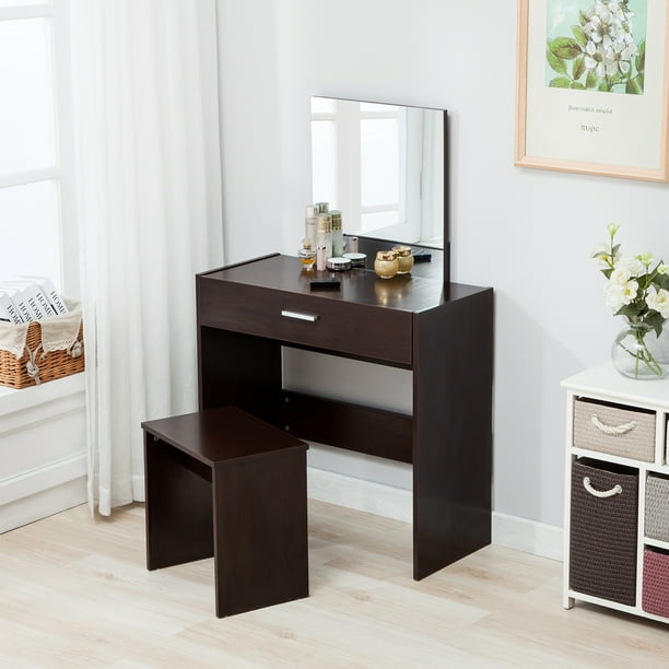 Mecor Vanity Table And Stool Set Makeup Dresser Desk W Mirror Drawer Espresso Walmart Com Walmart Com