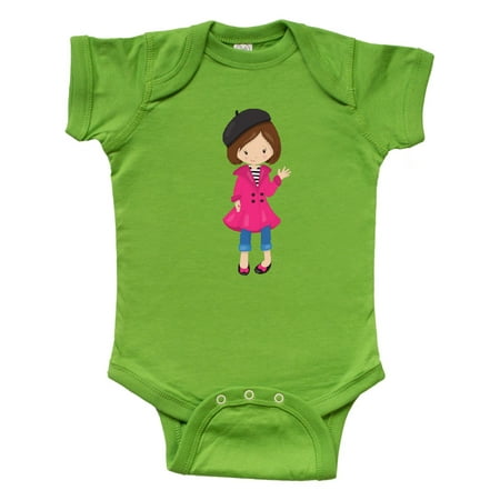 

Inktastic Fashion Girl French Girl Brown Hair Beret Gift Baby Girl Bodysuit
