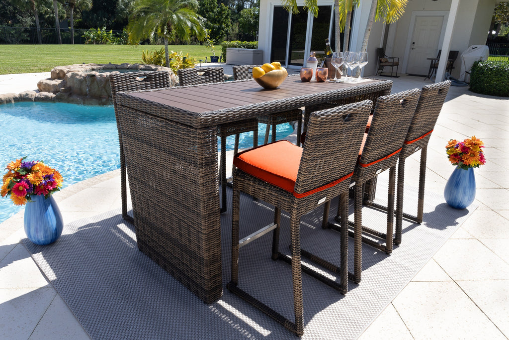 Tuscany 7-Piece Resin Wicker Outdoor Patio Furniture Bar Set with Bar Table and Six Bar Chairs (Half-Round Brown Wicker, Sunbrella Canvas Tuscan) - image 5 of 5