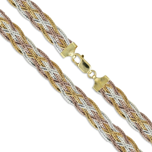 Sterling Silver Tri Braided Herringbone Bracelet 10mm 925 Italy Chain 8" Jewelry Female Unisex