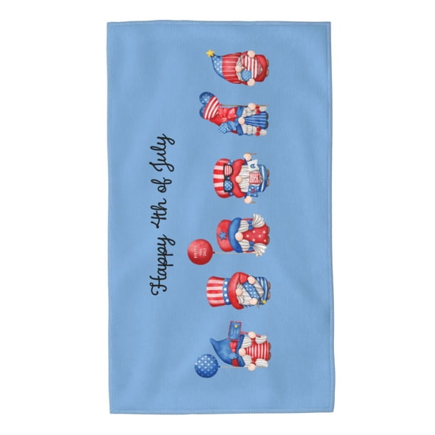 Balery Happy Independence Day Gnome Toalla de Microfibra Premium con Estampado – 27.5x16 pulgadas, Alta Absorción, Suave y Aterciopelada, Secado Rápido