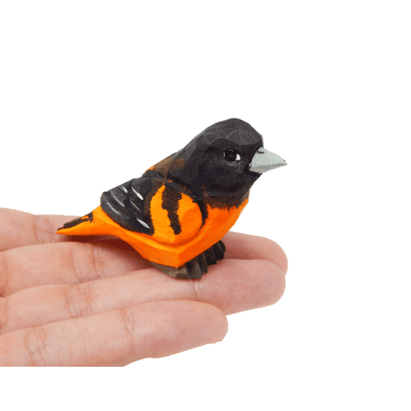 Oriole Bird Figurine Decoration Baltimore Orchard Wooden Art Statue Carved Small Animal Black Orange