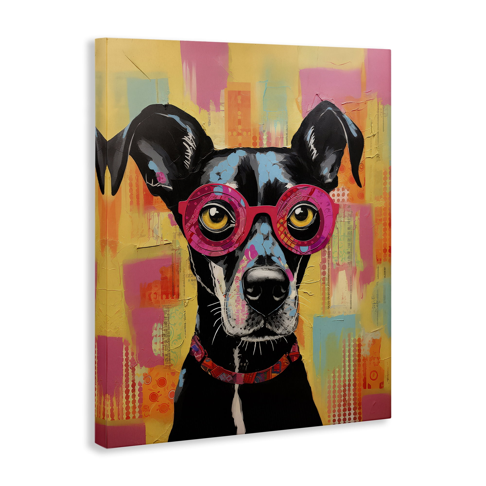 Stupell Industries Dog with Fun Glasses Animals Painting Wrapped Canvas Art Print Wall Art, 16 x 20
