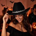 thumbnail image 6 of Women's Western Cowboy Hat Rhinestone Cowboy Cowgirl Hat Glitter Wide Brim Felt Fedora Hats Unisex Rolled up Caps Black One Size, 6 of 6
