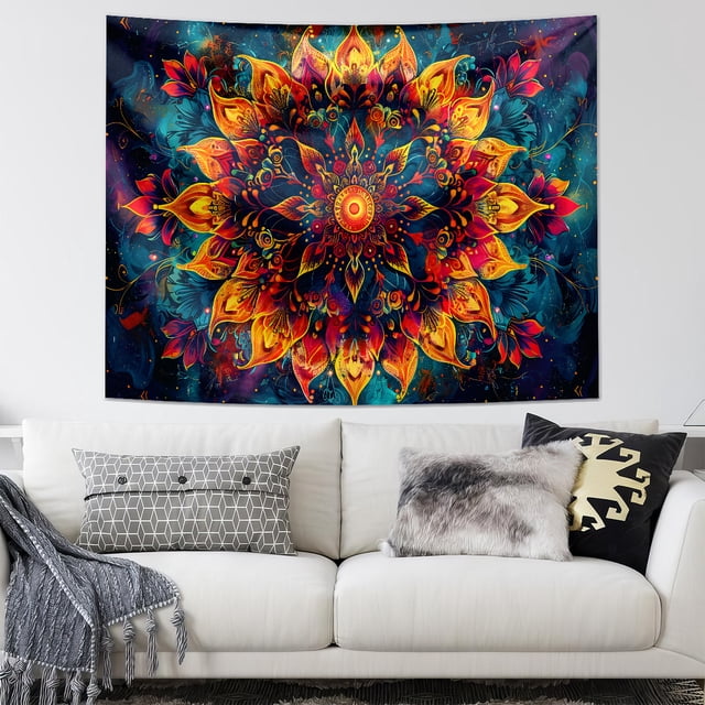 Tapiz con diseño de mandala bohemio para colgar en la pared, 150 cm x 130 cm, poliéster
