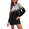 thumbnail image 1 of Womens Long Sleeve Dress Ladies Autumn Winter Casual Loose Round Neck Stitching Long Sleeve Above Knee Length Dress Black S, 1 of 4