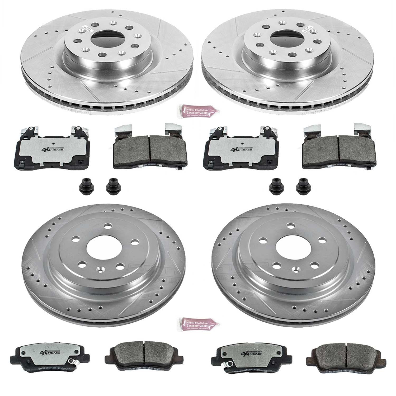 PowerStop Front and Rear Z26 Street Warrior Carbon-Fiber Ceramic Brake Pad and Drilled and Slotted Rotor Kit Fits: CADILLAC Select Models K6997-26