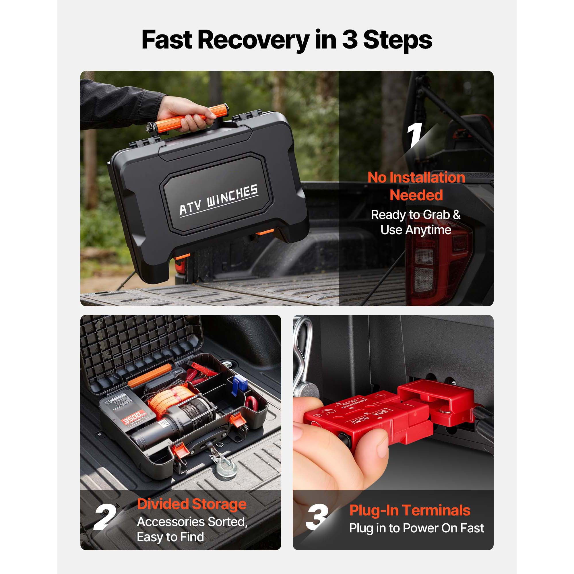 KFFKFF Portable 12V DC Electric Winch, 3500 lbs Capacity with Synthetic Rope, Wireless & Wired Remotes, Compact Recovery Kit with Fairlead, Hook, and Strap for ATV UTV Off-Road Pulling Applications